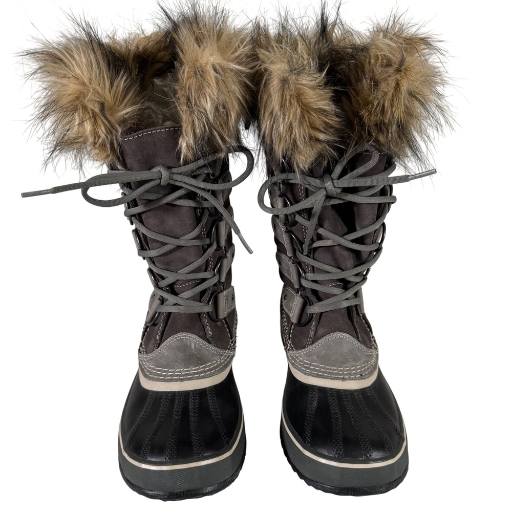 Sorel Joan of Arctic Waterproof Winter Snow Boots Shale Gray Faux Fur Size 9